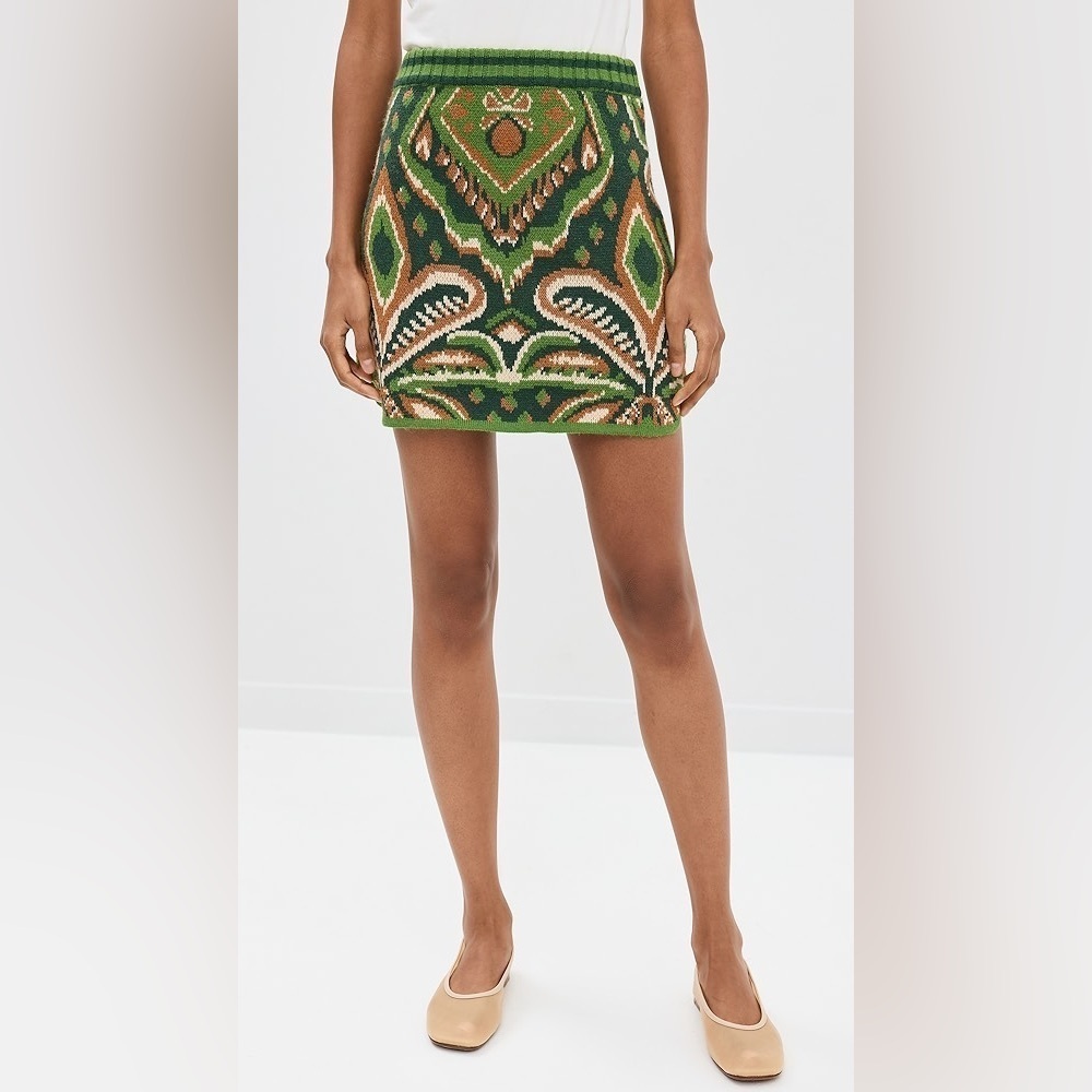 FARM Rio Green Ikat Ainika Pineapple Knit Mini Skirt